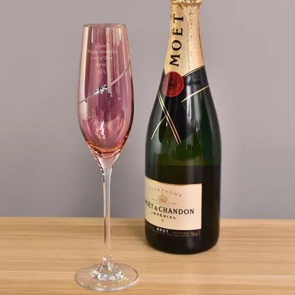 Personalised Pink Champagne Flute With Swarovski Elements Personalised Pink Champagne Flute With Swarovski Elements